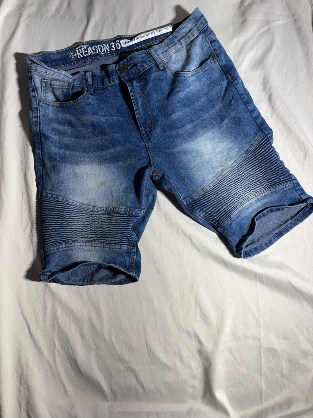 Reason Men's Ribbed Moto Denim Shorts - Blue Wash